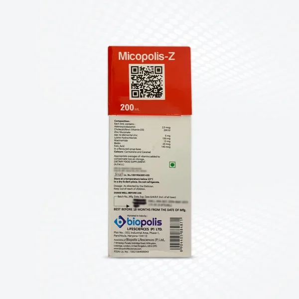 Micopolis-Z Syrup 200ML Back